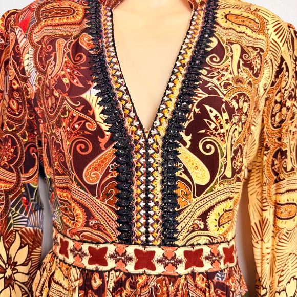 Bhanuni by Jyoti Anthropologie Paisley Sequin V-Neck Maxi Dress Brown Multi 6 - Picture 2 of 10
